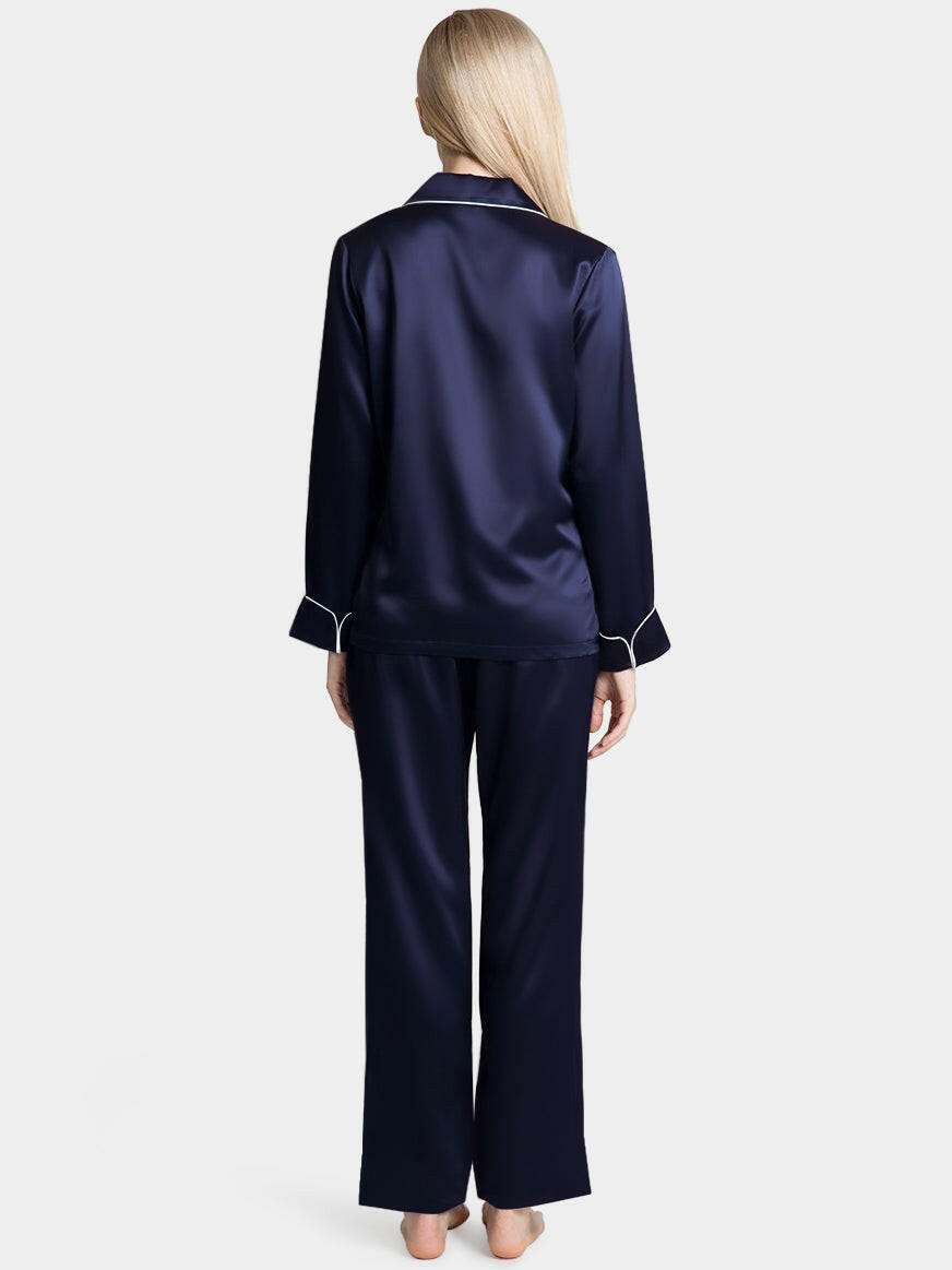 Silk Satin Pyjama set with Piping - Bella Babe by SK Nightsuit Nightdress Robes Silk Satin Nighty Gown Nightwear