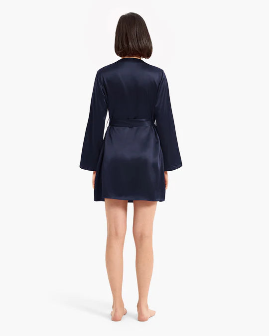 Premium Robe Set (Navy) - Bella Babe by SK Nightsuit Nightdress Robes Silk Satin Nighty Gown Nightwear