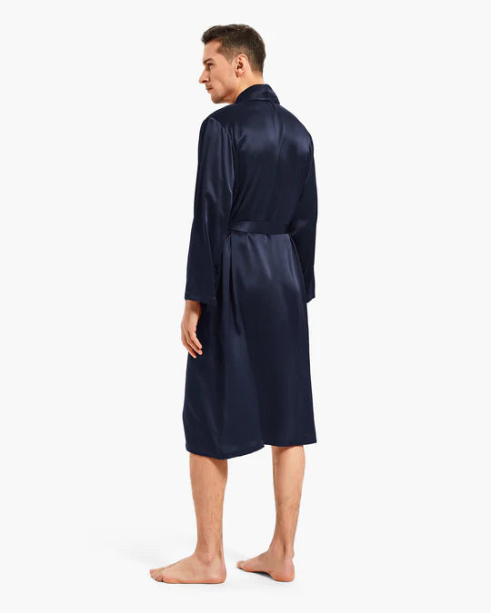 Premium Robe Set (Navy) - Bella Babe by SK Nightsuit Nightdress Robes Silk Satin Nighty Gown Nightwear