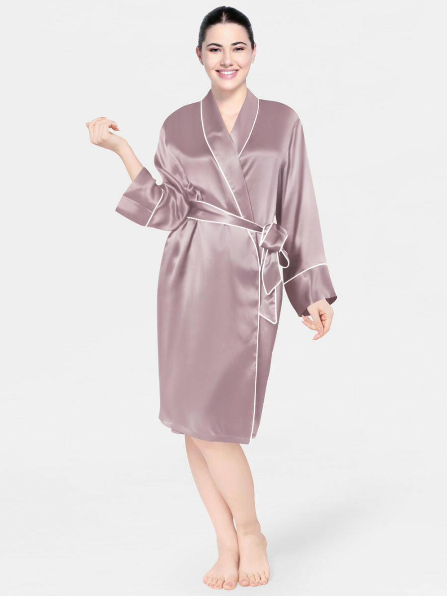 Satin Silk Robe with Piping - Bella Babe by SK Nightsuit Nightdress Robes Silk Satin Nighty Gown Nightwear