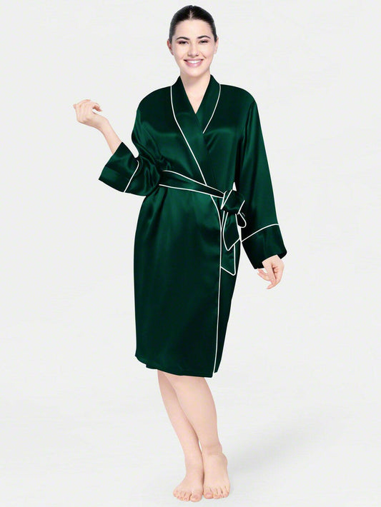 Satin Silk Robe with Piping - Bella Babe by SK Nightsuit Nightdress Robes Silk Satin Nighty Gown Nightwear