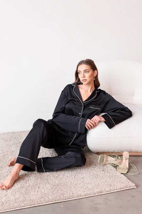 Women Nightsuit Deep Lapel Collar - Bella Babe by SK Nightsuit Nightdress Robes Silk Satin Nighty Gown Nightwear