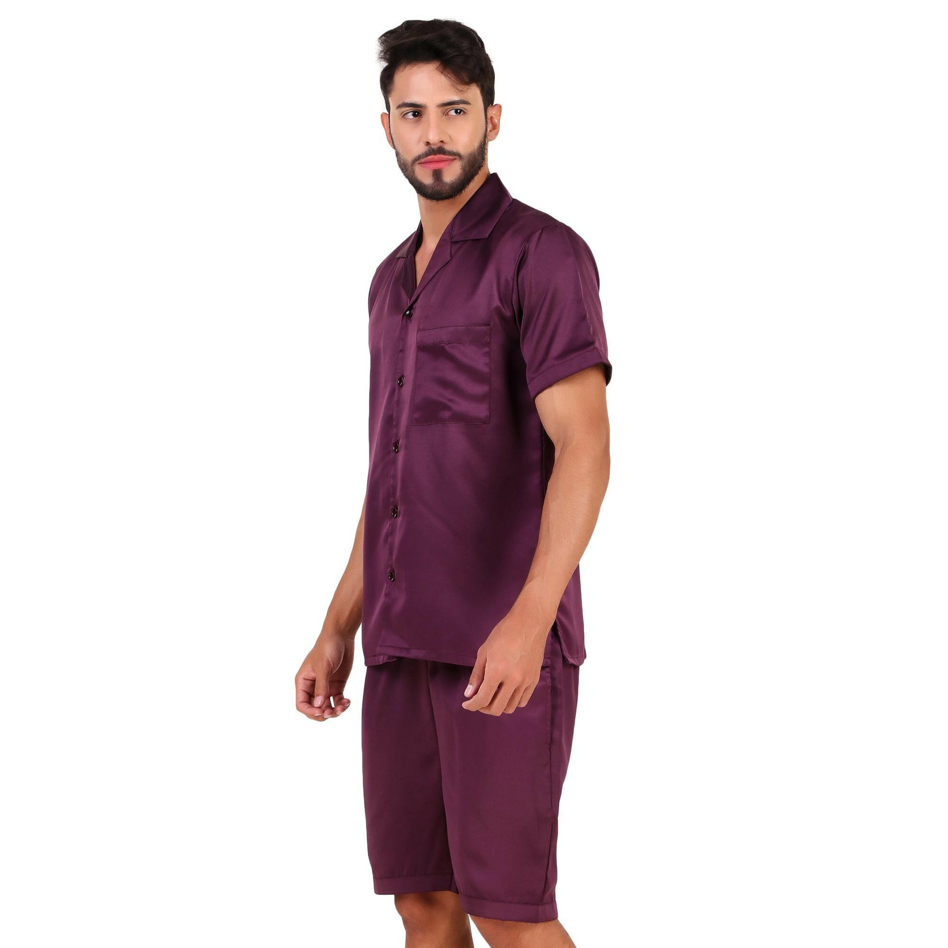 Half Sleeve Satin Co-ords (Purple).