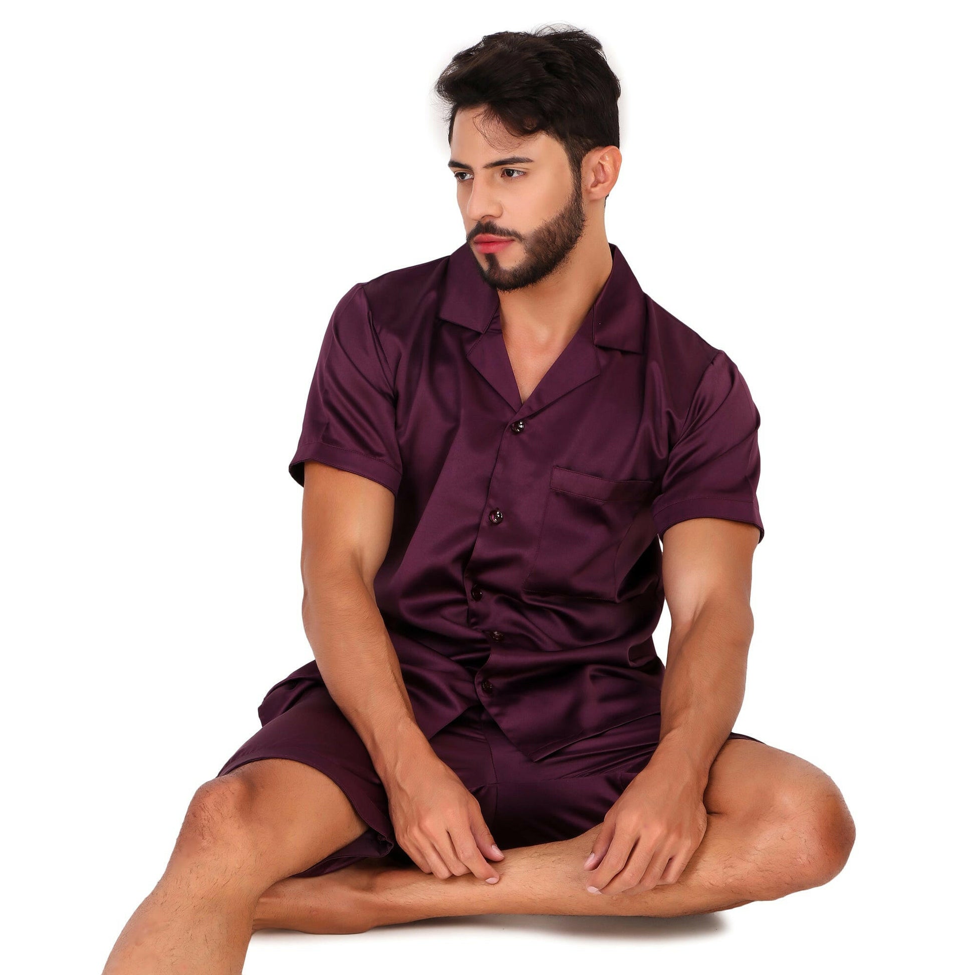 Half Sleeve Satin Co-ords (Purple).