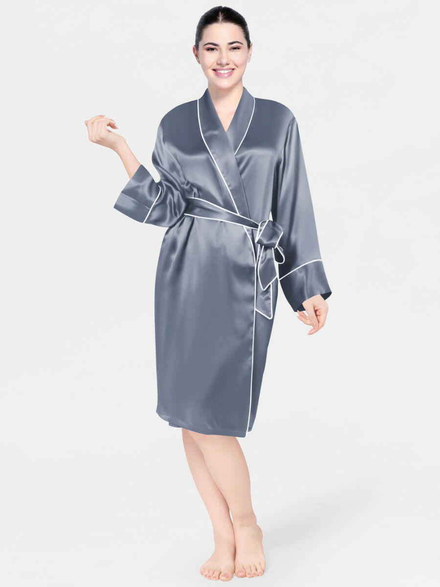 Satin Silk Robe with Piping - Bella Babe by SK Nightsuit Nightdress Robes Silk Satin Nighty Gown Nightwear