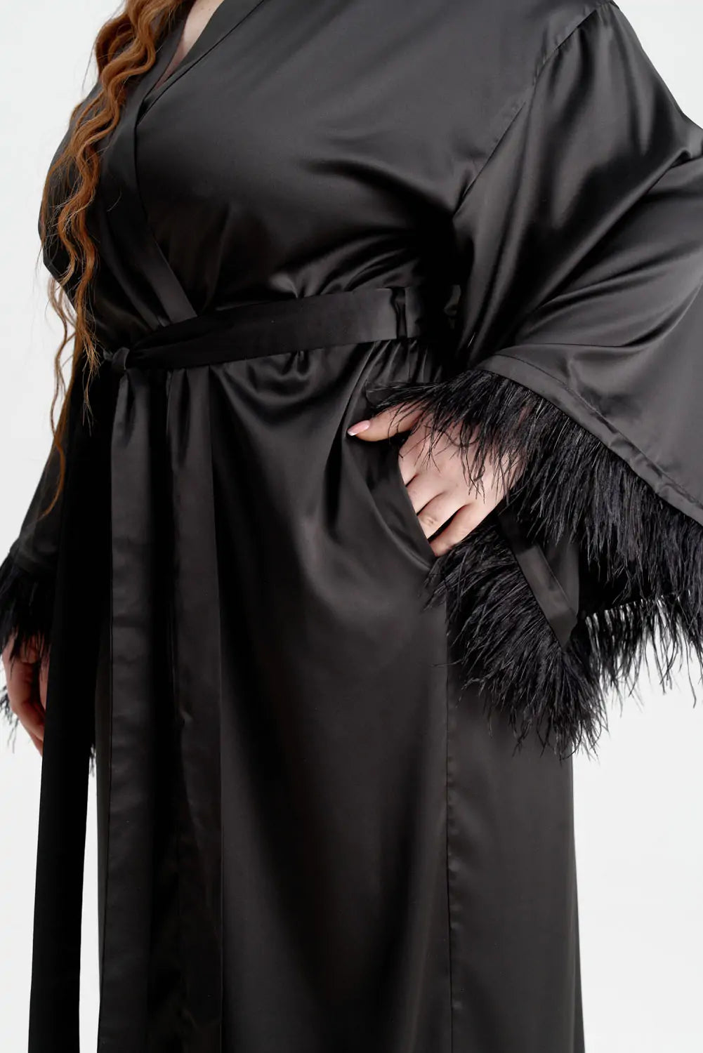 Long Silky Satin Feather Dressing Gown.
