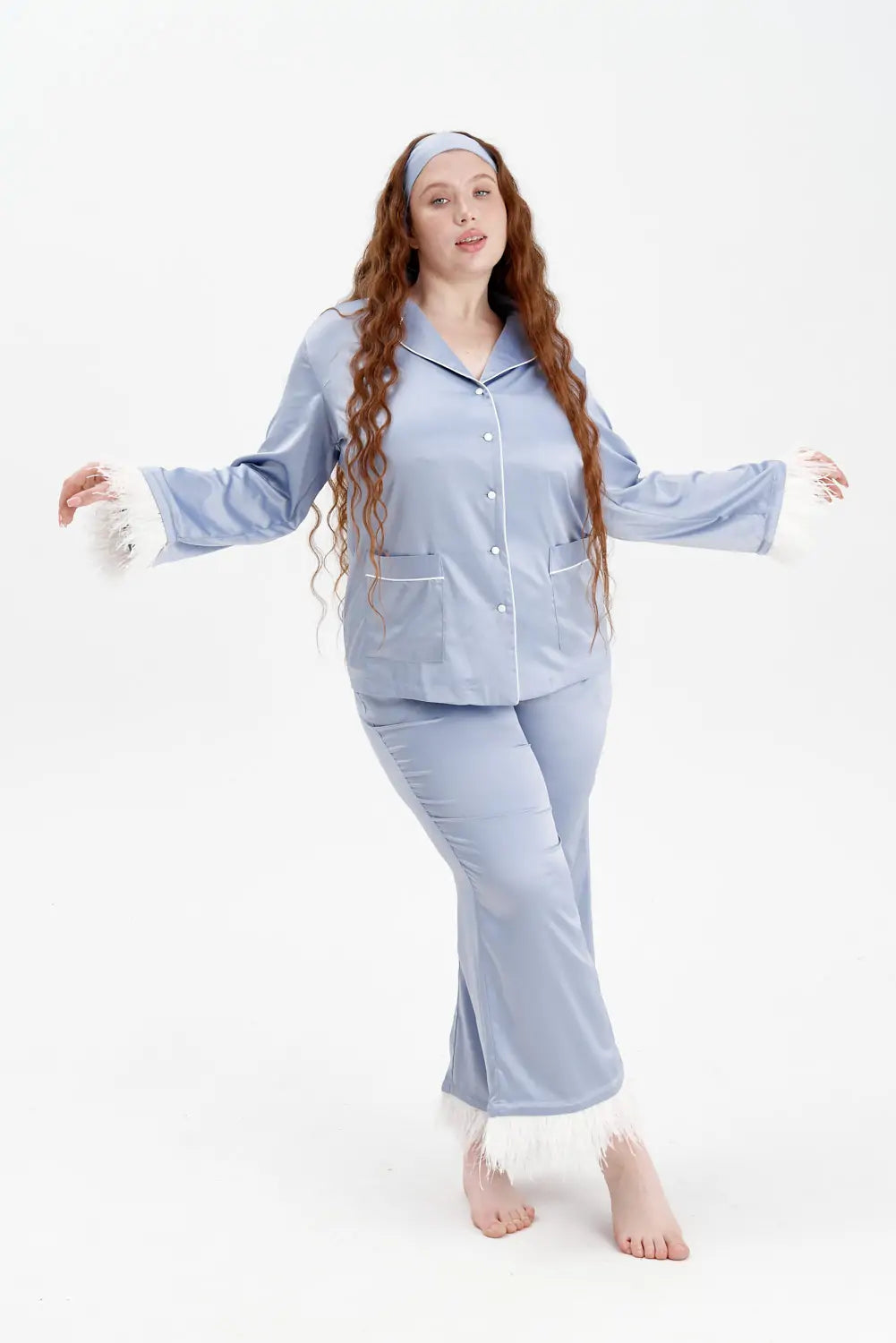 Silky Satin Feather Pyjamas with Piping.
