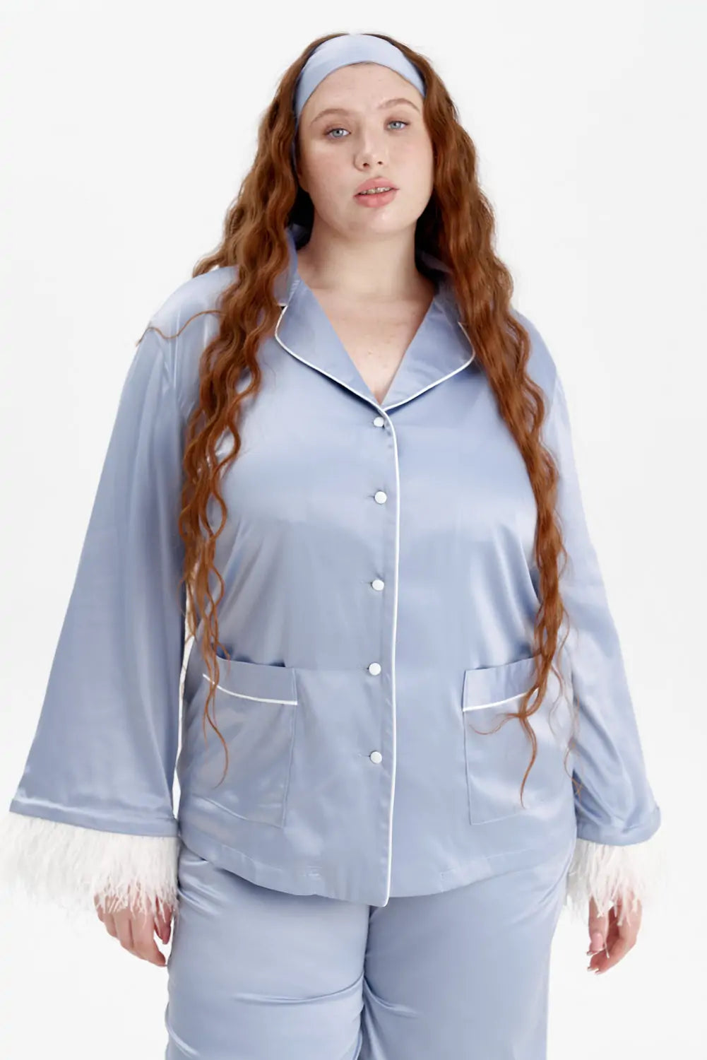 Silky Satin Feather Pyjamas with Piping.