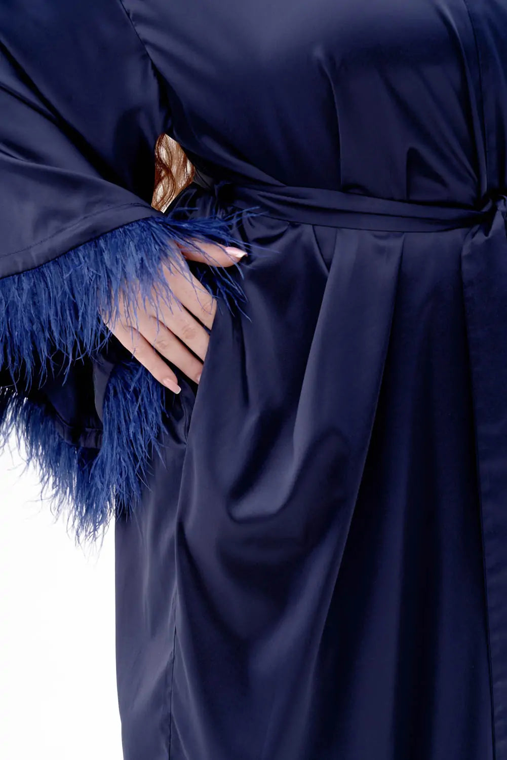 Long Silky Satin Feather Dressing Gown.