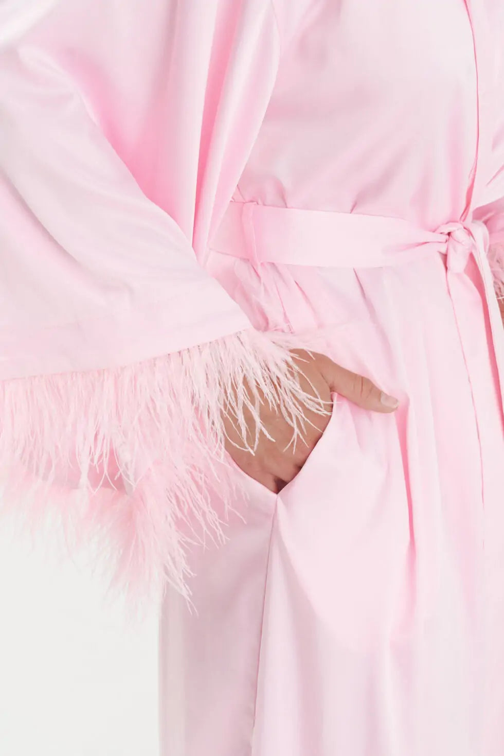 Long Silky Satin Feather Dressing Gown - Bella Babe by SK Nightsuit Nightdress Robes Silk Satin Nighty Gown Nightwear