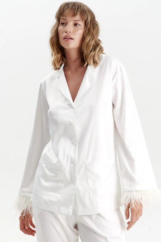 Silky Satin Feather Pyjamas with Piping.