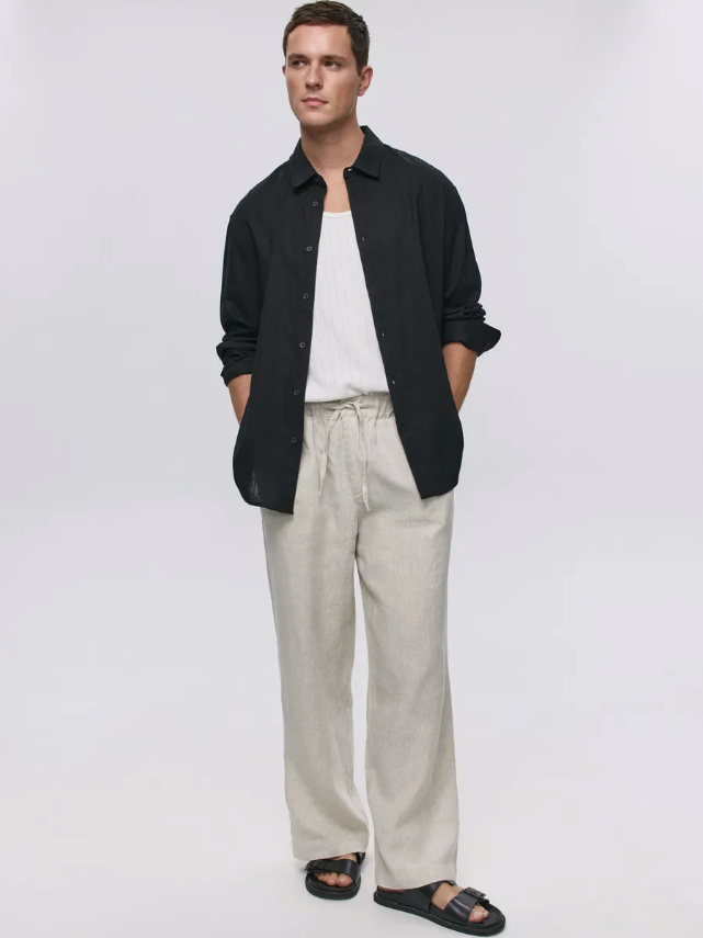 Premium men's linen shirt made from high-quality cotton fabric, offering elegance and comfort