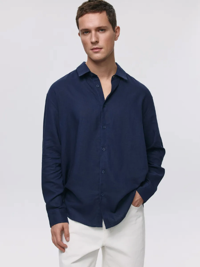 Premium men's linen shirt made from high-quality cotton fabric, offering elegance and comfort