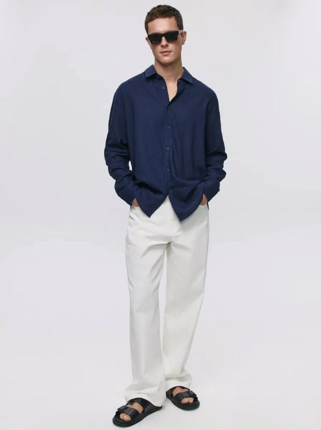 Premium men's linen shirt made from high-quality cotton fabric, offering elegance and comfort