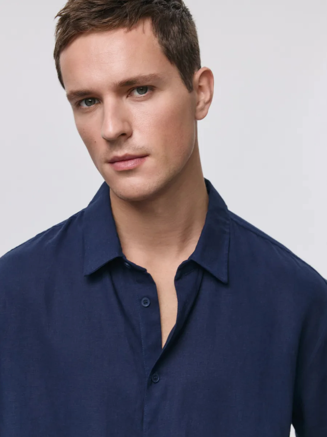Premium men's linen shirt made from high-quality cotton fabric, offering elegance and comfort
