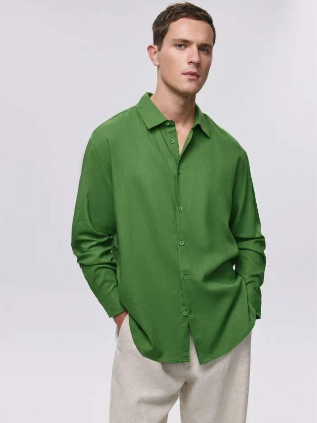 Premium men's linen shirt made from high-quality cotton fabric, offering elegance and comfort