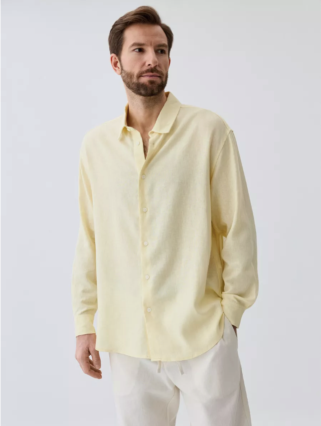 Premium men's linen shirt made from high-quality cotton fabric, offering elegance and comfort