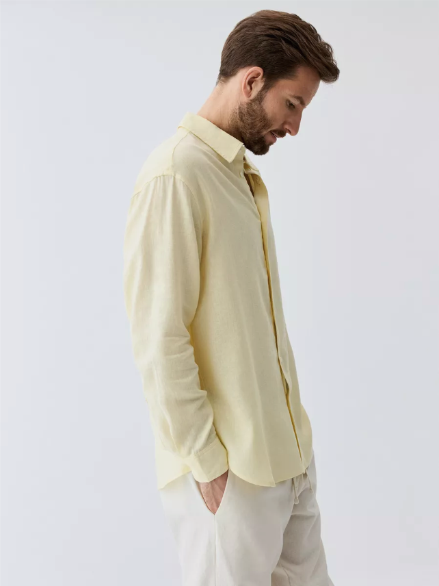 Premium men's linen shirt made from high-quality cotton fabric, offering elegance and comfort