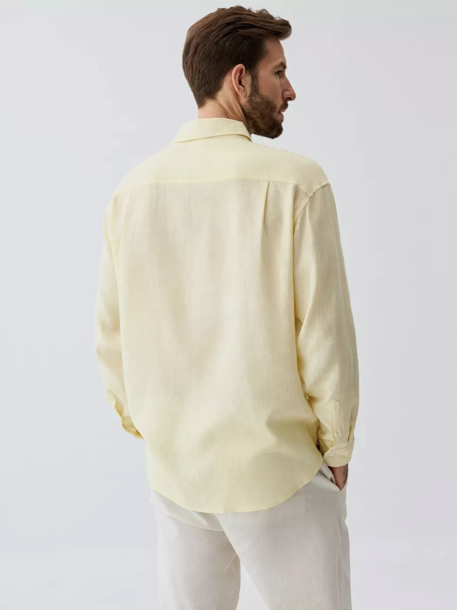 Premium men's linen shirt made from high-quality cotton fabric, offering elegance and comfort