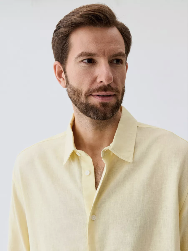 Premium men's linen shirt made from high-quality cotton fabric, offering elegance and comfort