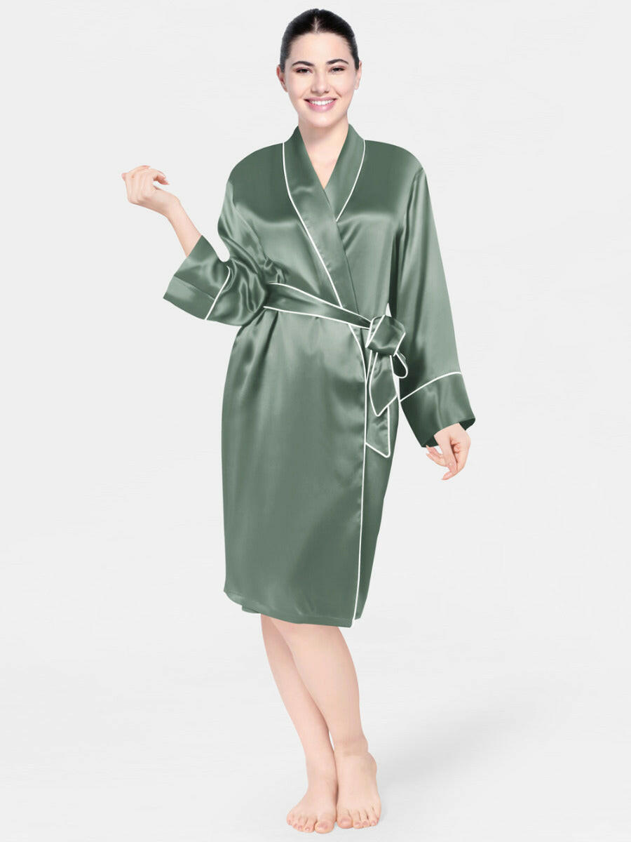 Satin Silk Robe with Piping - Bella Babe by SK Nightsuit Nightdress Robes Silk Satin Nighty Gown Nightwear