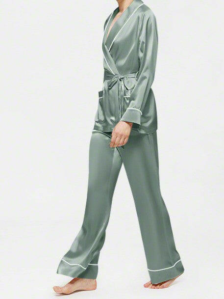 Wrap Set with Palazzo - Bella Babe by SK Nightsuit Nightdress Robes Silk Satin Nighty Gown Nightwear