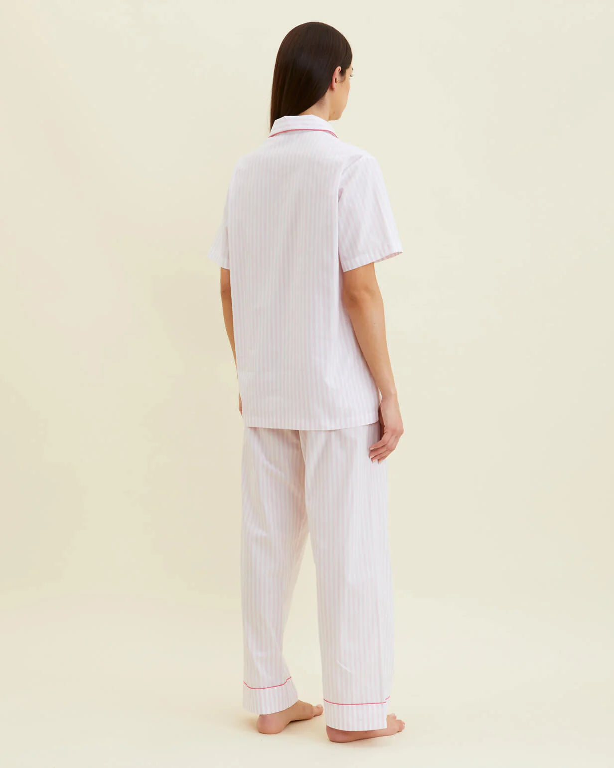 Loungewear Set Pink Sripes Contrast Piping.