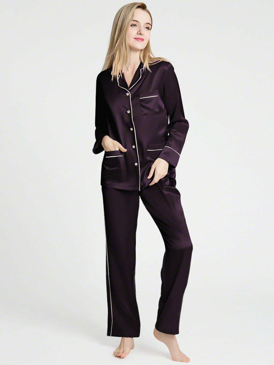 Silk Satin Pyjama set with Piping - Bella Babe by SK Nightsuit Nightdress Robes Silk Satin Nighty Gown Nightwear