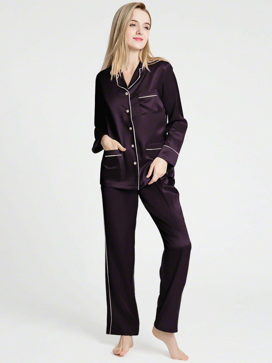 Silk Satin Pyjama set with Piping - Bella Babe by SK Nightsuit Nightdress Robes Silk Satin Nighty Gown Nightwear