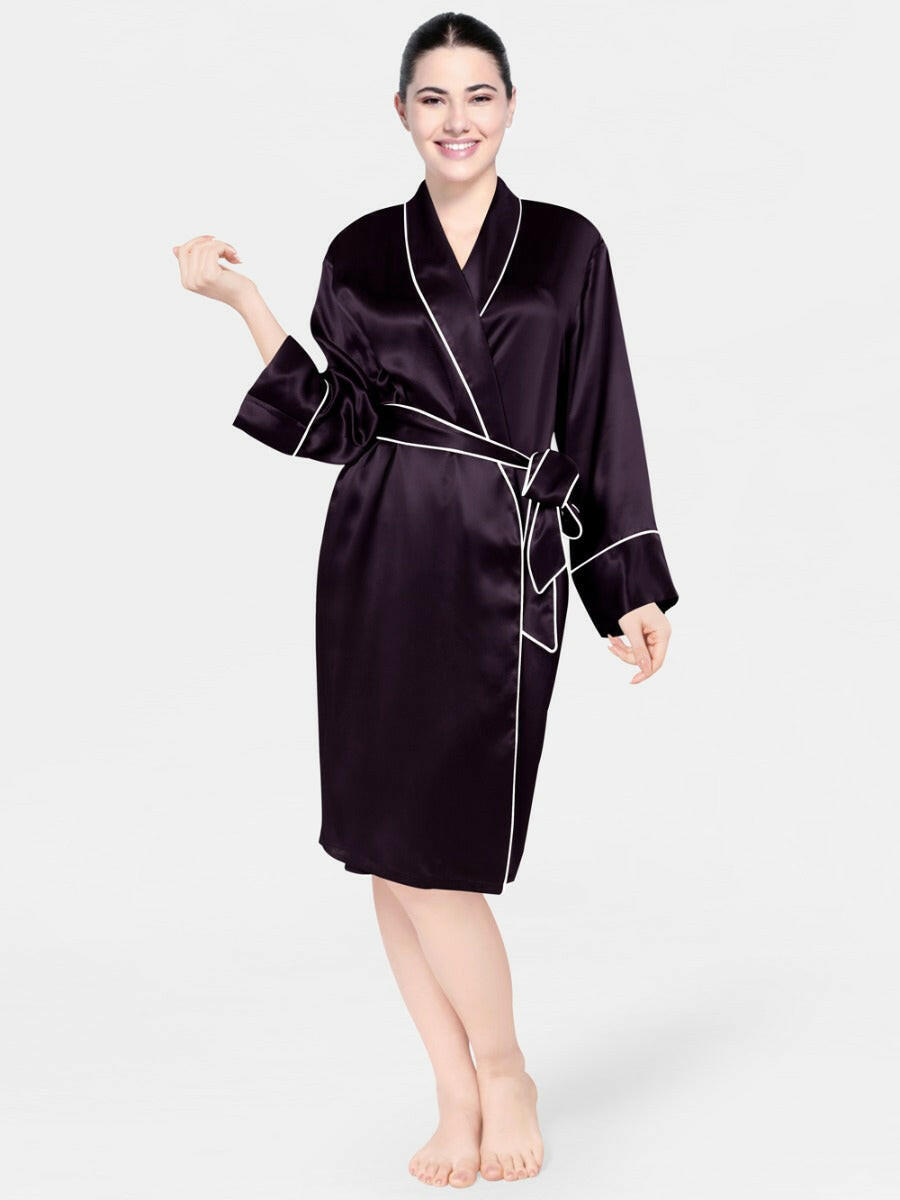 Satin Silk Robe with Piping - Bella Babe by SK Nightsuit Nightdress Robes Silk Satin Nighty Gown Nightwear