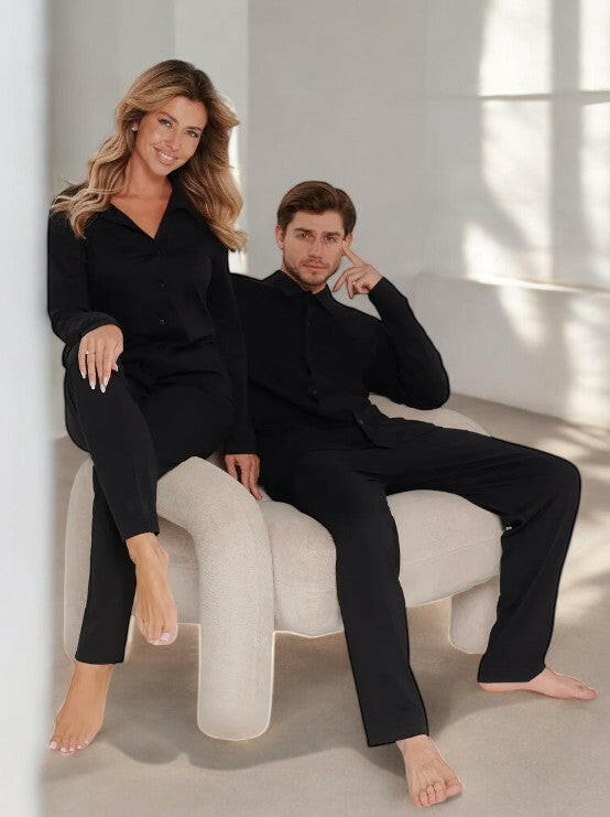 Black Couple Nightsuit in 100% Cotton.