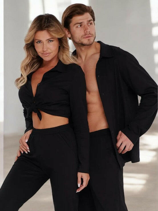 Black Couple Nightsuit in 100% Cotton.