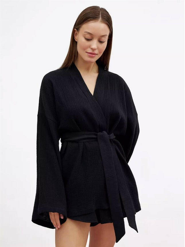 Muslin Robe and Booty Shorts set.