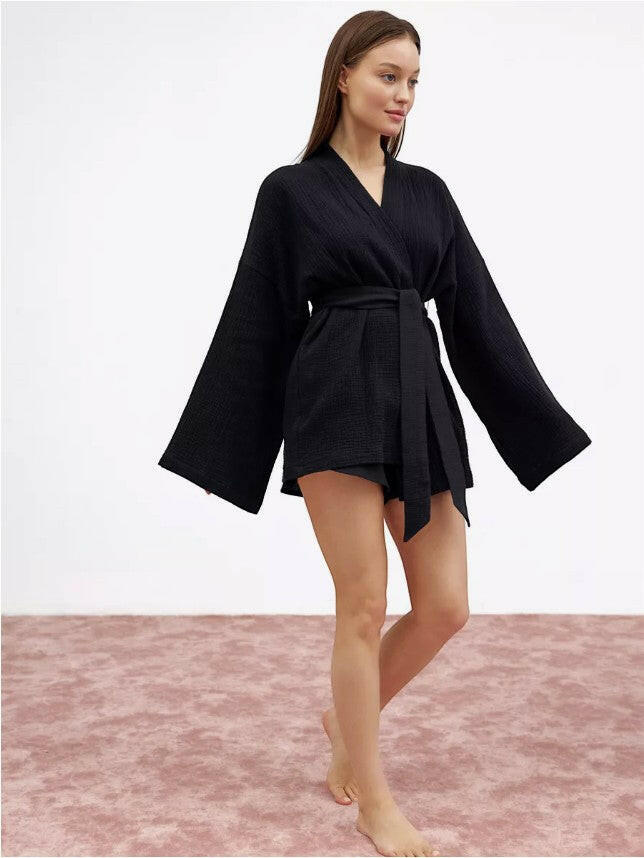 Muslin Robe and Booty Shorts set.