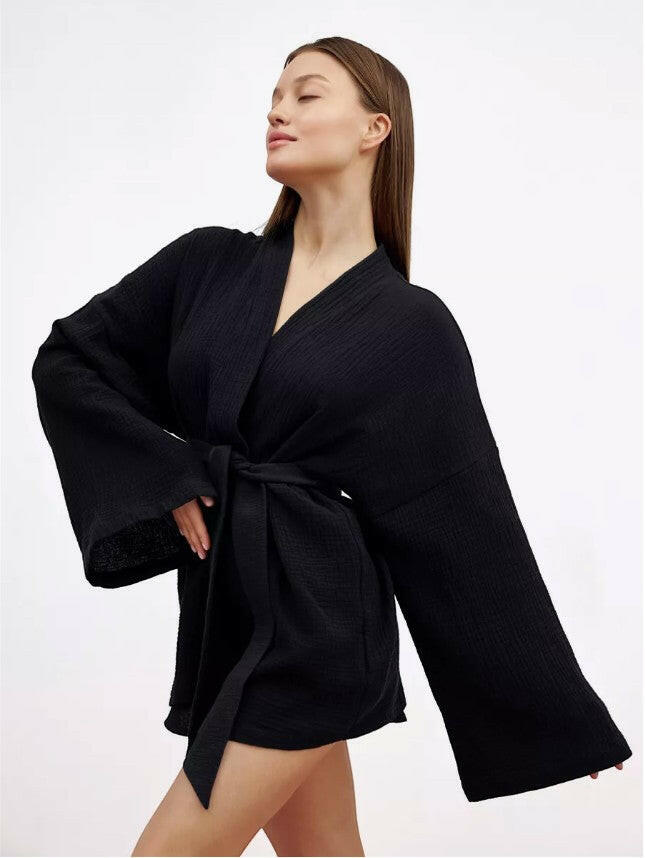 Muslin Robe and Booty Shorts set.
