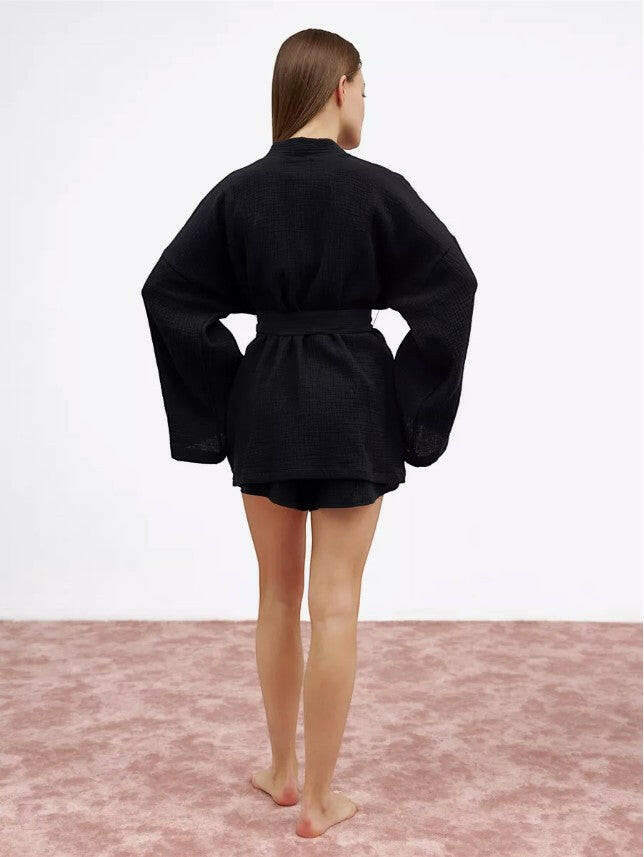 Muslin Robe and Booty Shorts set.