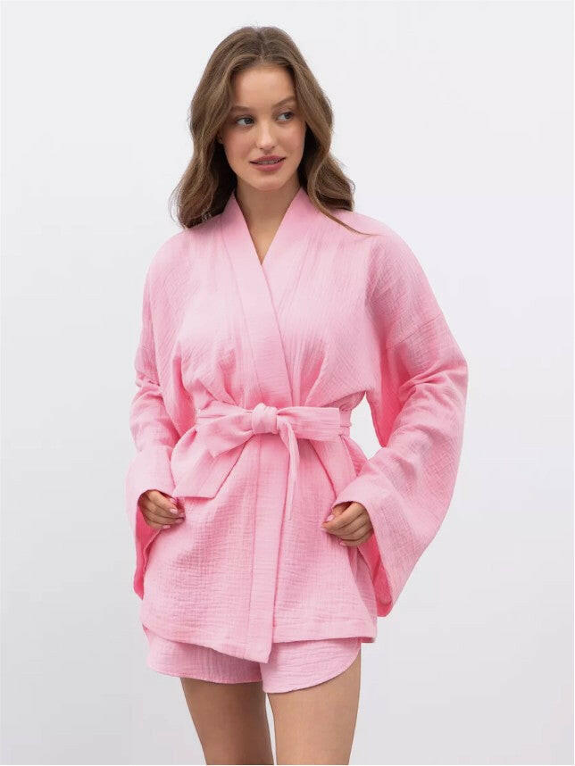 Muslin Robe and Booty Shorts set.