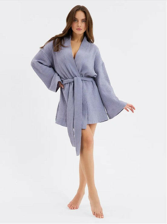 Cotton Muslin Short Robe.