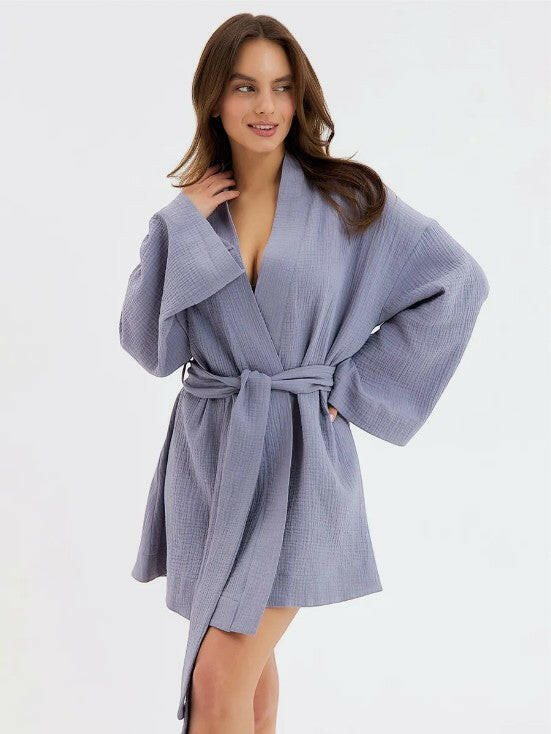 Cotton Muslin Short Robe.