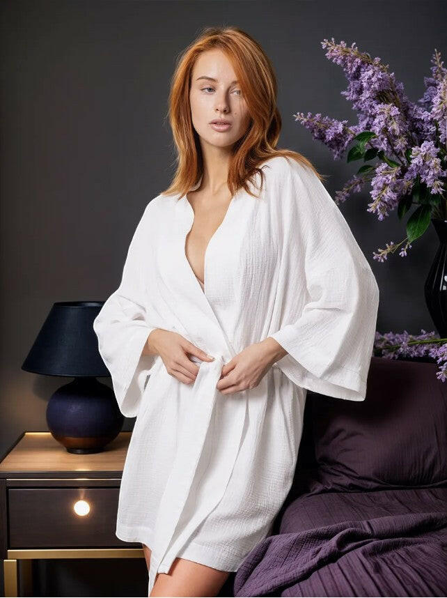 Cotton Muslin Short Robe.