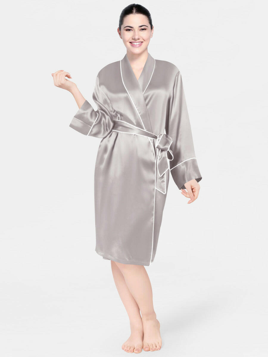 Satin Silk Robe with Piping - Bella Babe by SK Nightsuit Nightdress Robes Silk Satin Nighty Gown Nightwear