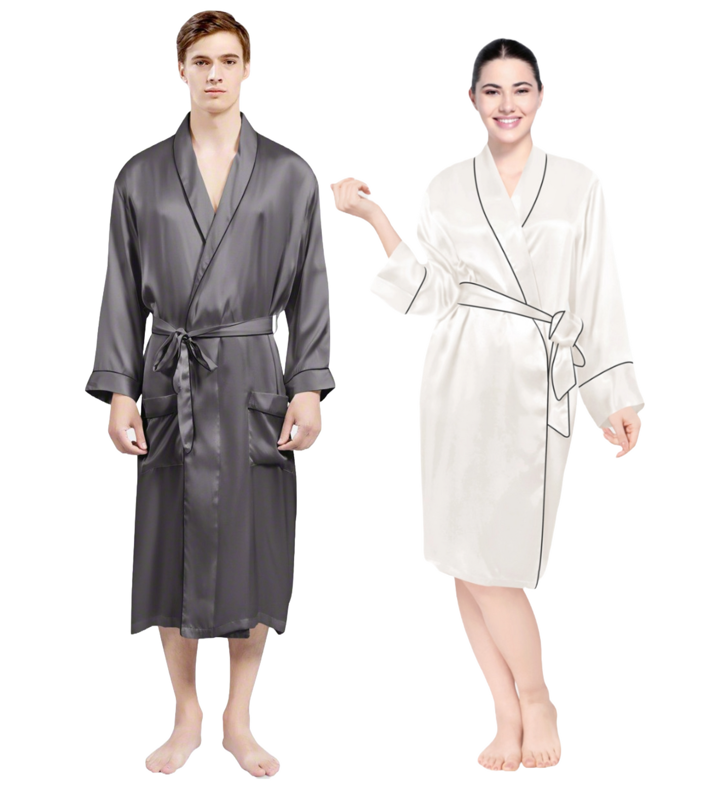 Luxe Satin Robe Set (Contrast Piping).