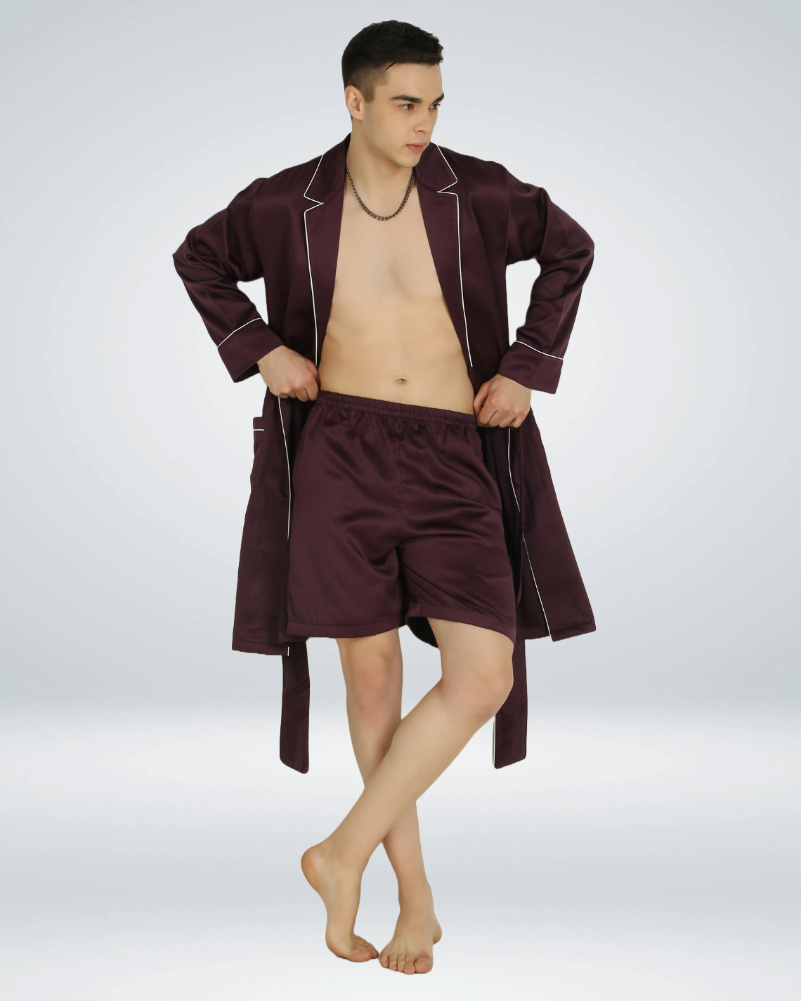Luxe Satin Robe with Shorts - Bella Babe by SK Nightsuit Nightdress Robes Silk Satin Nighty Gown Nightwear