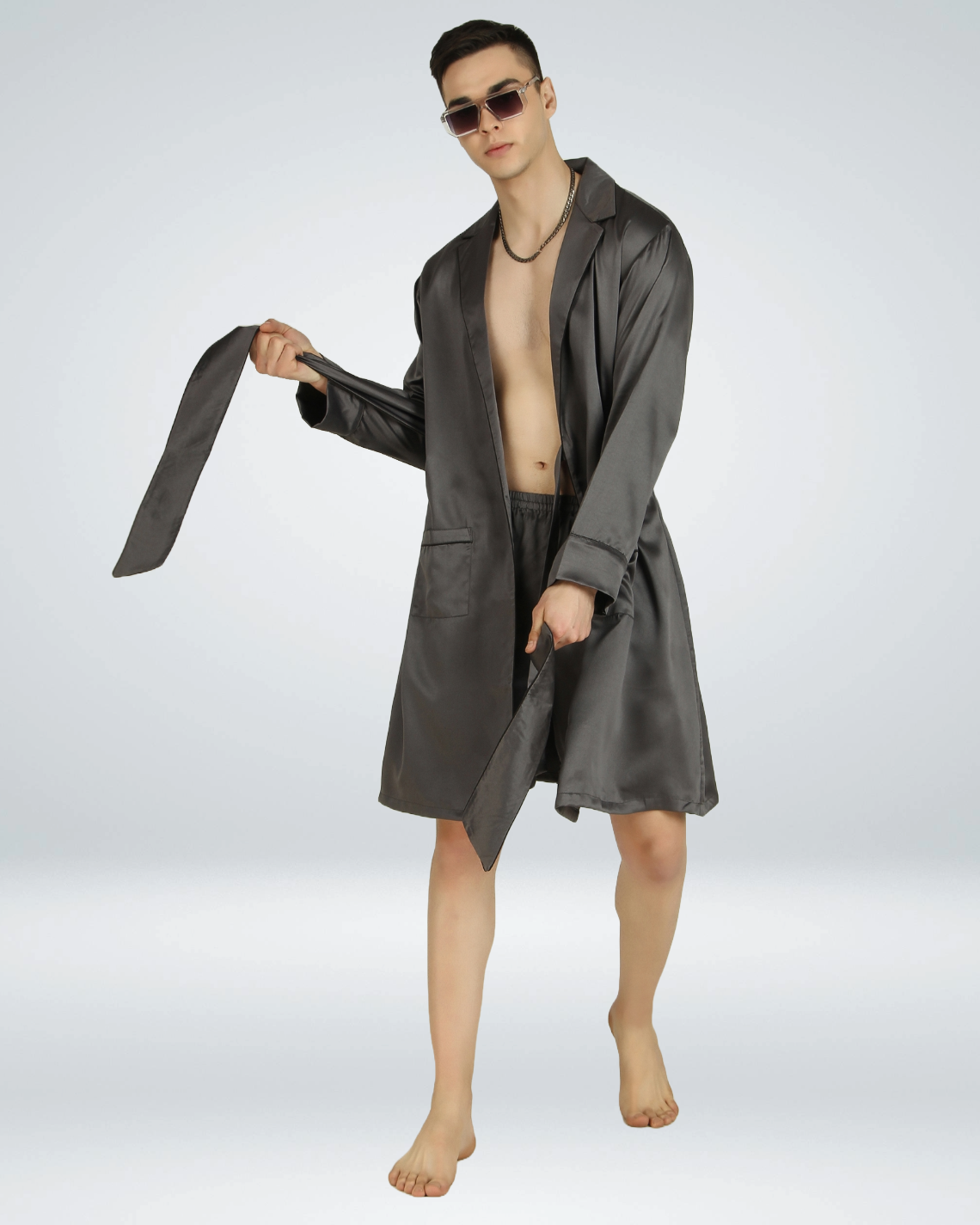 Luxe Satin Robe with Shorts - Bella Babe by SK Nightsuit Nightdress Robes Silk Satin Nighty Gown Nightwear