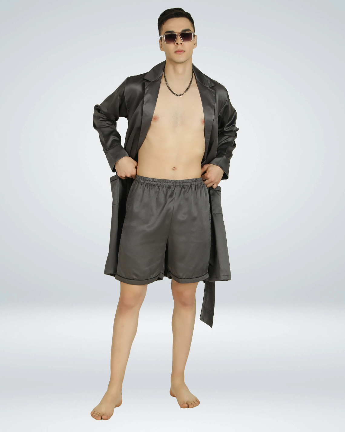 Luxe Satin Robe with Shorts - Bella Babe by SK Nightsuit Nightdress Robes Silk Satin Nighty Gown Nightwear
