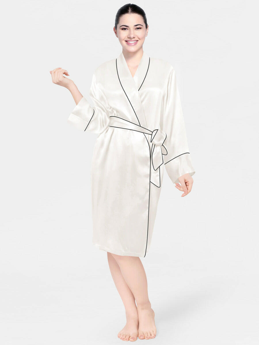 Satin Silk Robe with Piping - Bella Babe by SK Nightsuit Nightdress Robes Silk Satin Nighty Gown Nightwear