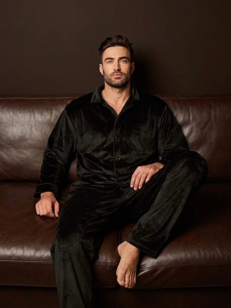 Noir Velvet Shirt & Pajama Set | Men's Luxury Velvet Loungewear & Nightwear Set