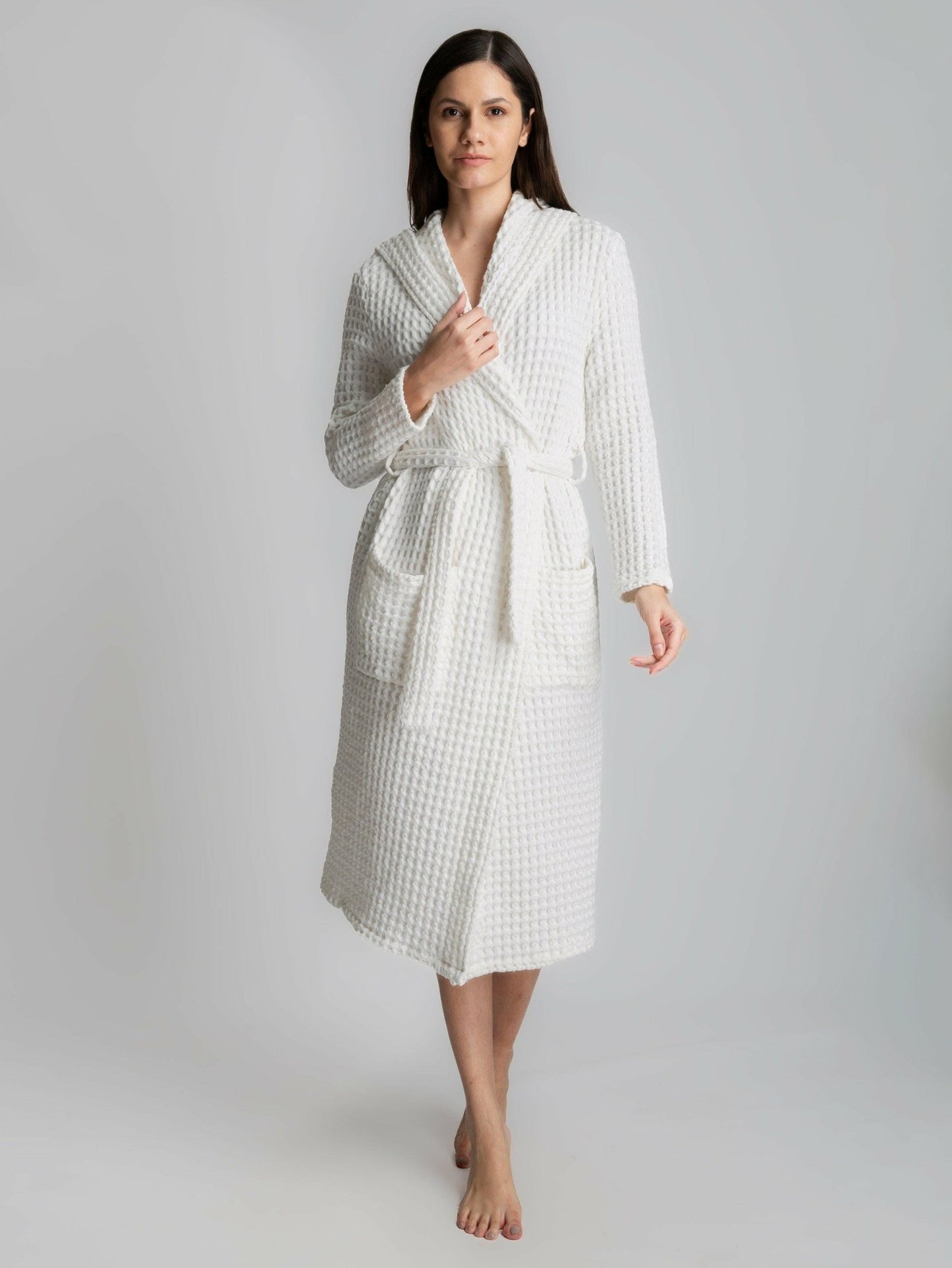 Full Sleeve Cotton Waffle Bathrobe with Hood - Bella Babe by SK