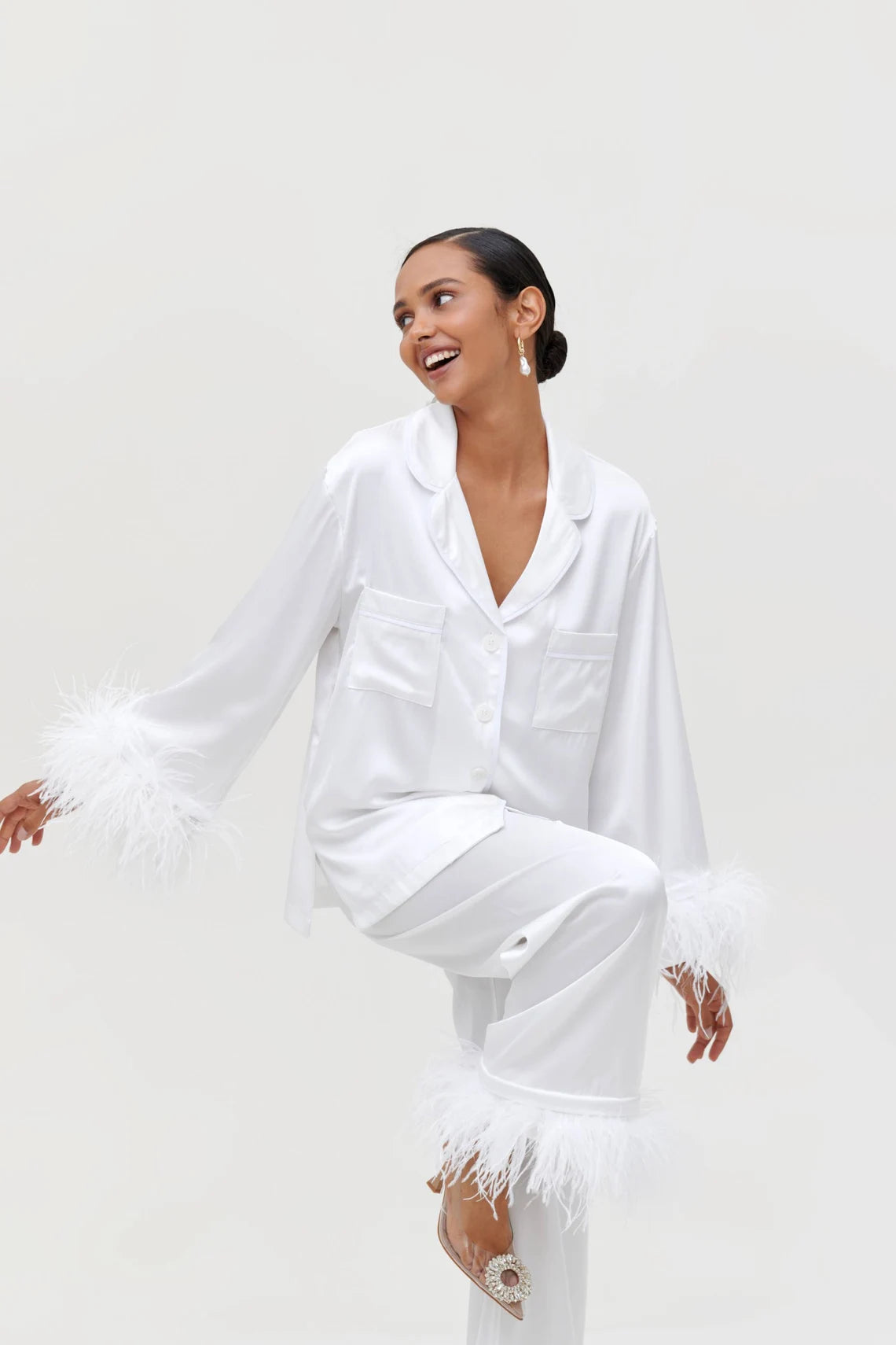 Feather Cropped Pajama Set.