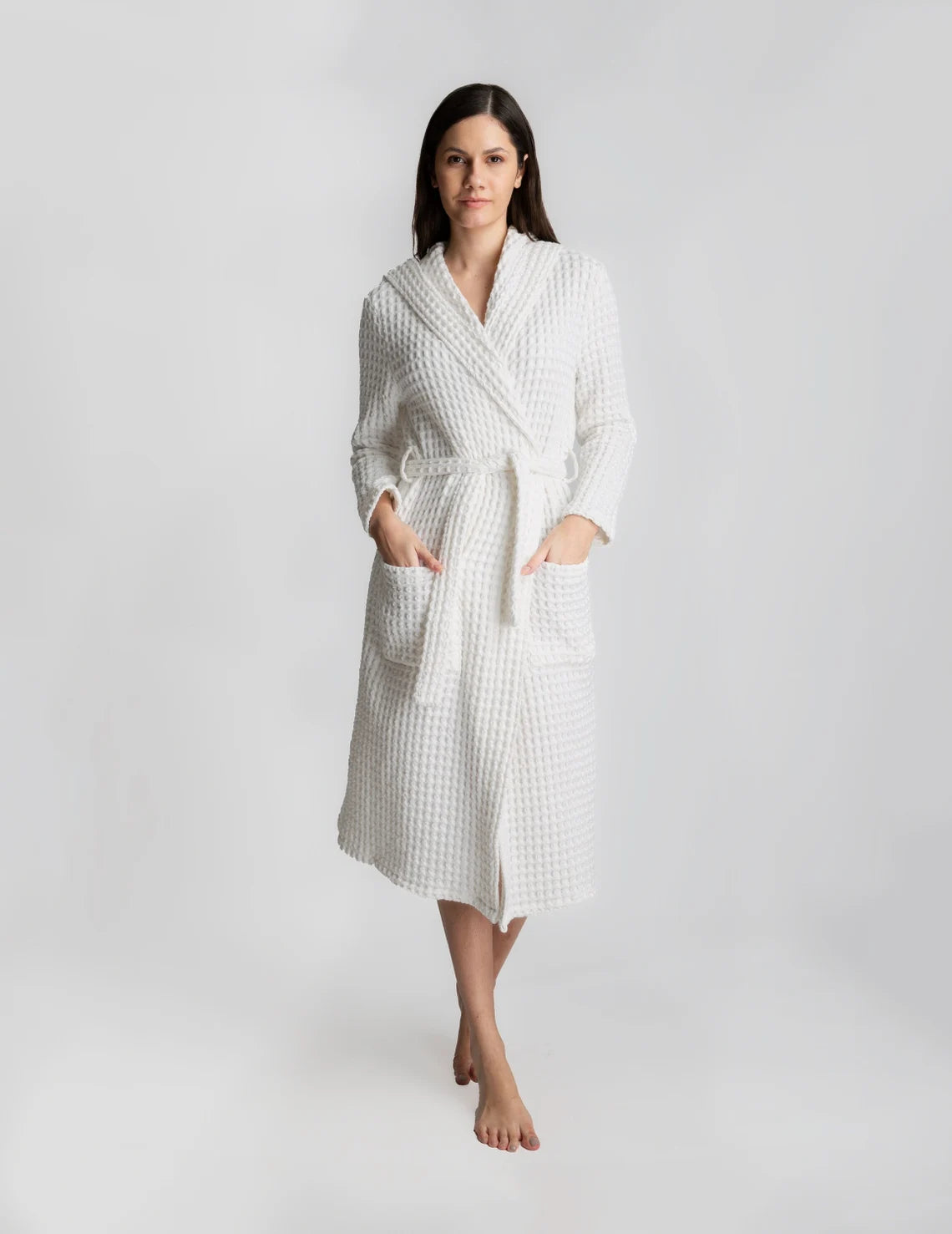 Full Sleeve Cotton Waffle Bathrobe with Hood.